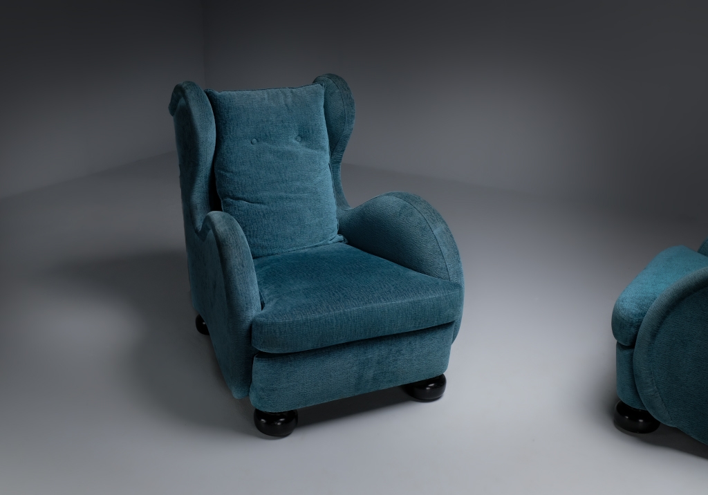 Pair of Armchairs by René Drouet: Front view of one of the chairs