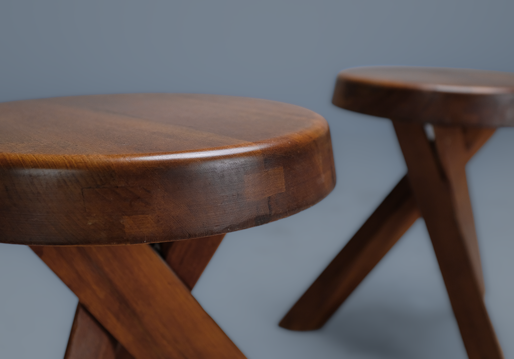 Pair of S31 Stools: parallel close up of a stool with the second one peeking at the back
