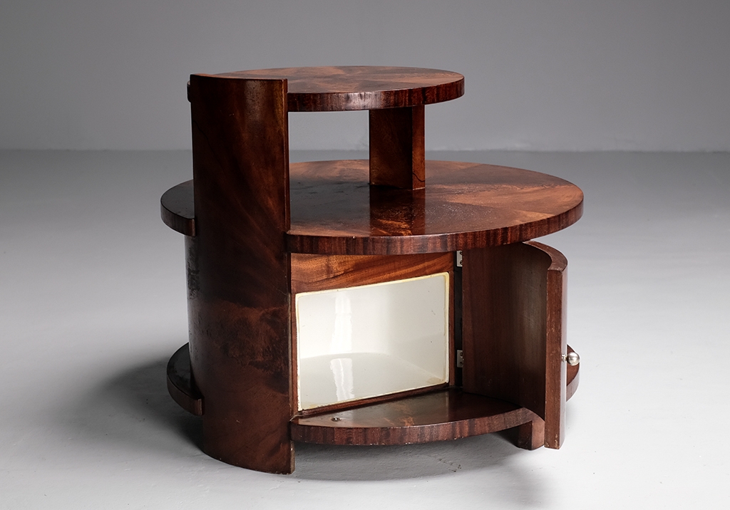 Art Deco Side Table: Overview showing the small door of the lower level open