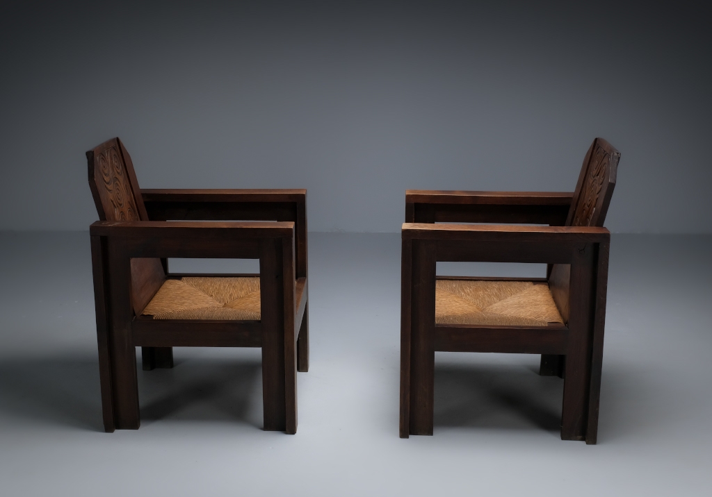 Paire de fauteuils de Joseph Savina : vue de côté des deux fauteuils