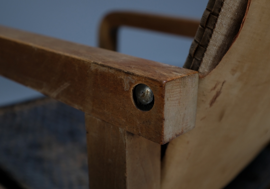 Beech Armchairs: detail of the back end of the armrest